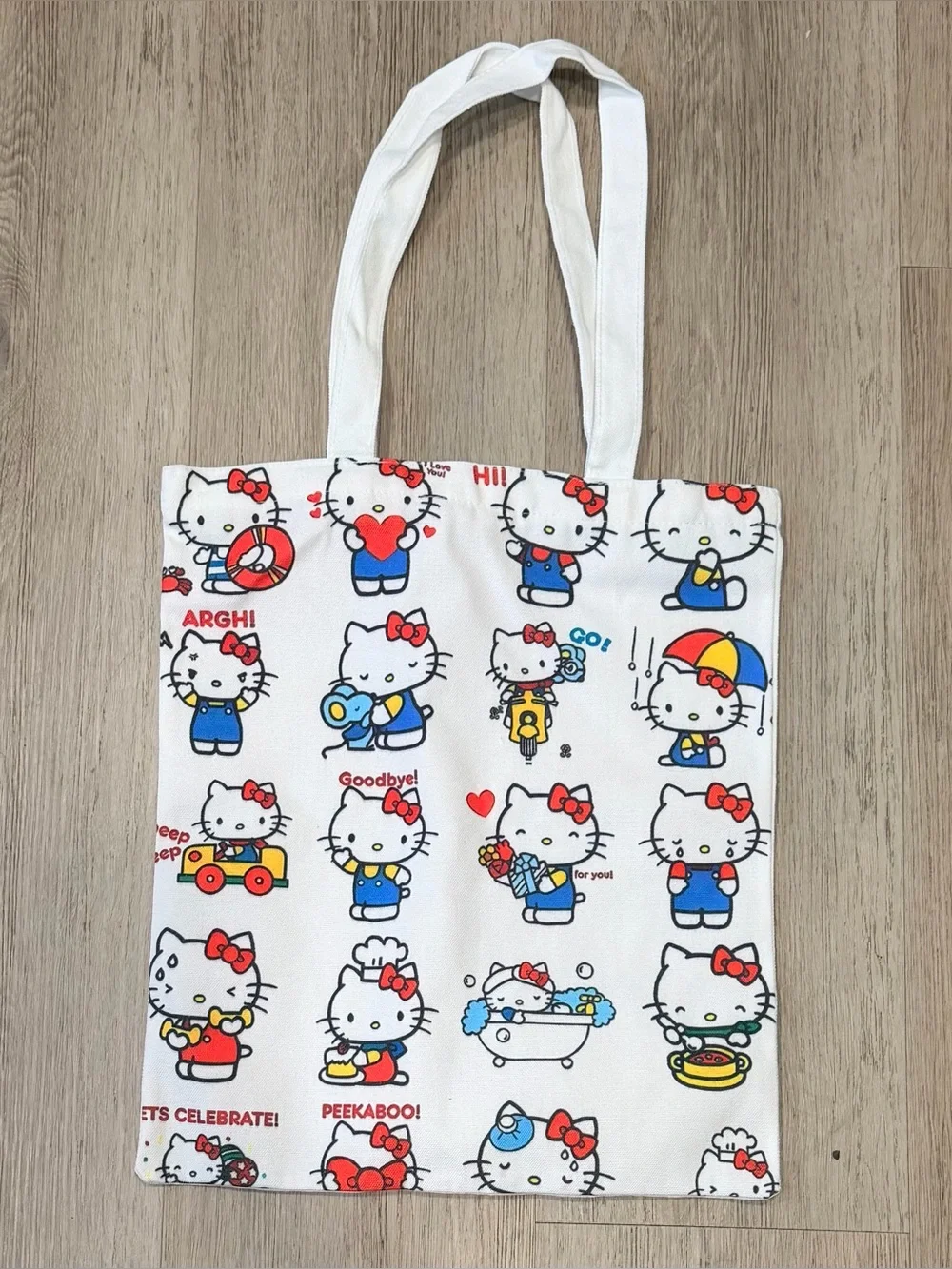 Hello Kitty canvas White Tote Bag with Red and Blue Accents